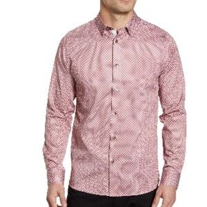 Ted baker flynow slim fit Men's Pink geo print button up dress shirt